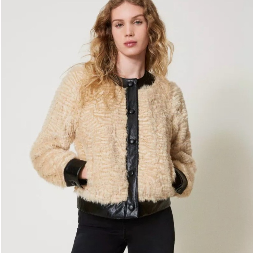 NWT Twin-Set Cream Faux Fur Jacket